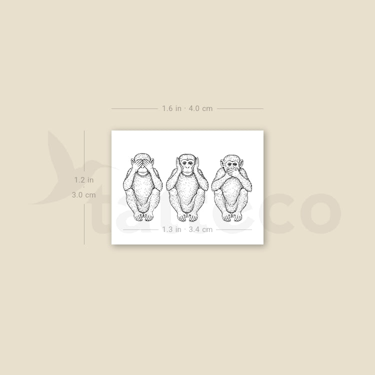 Three Wise Monkeys Temporary Tattoo - Set of 3
