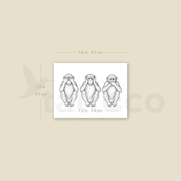 Three Wise Monkeys Temporary Tattoo - Set of 3