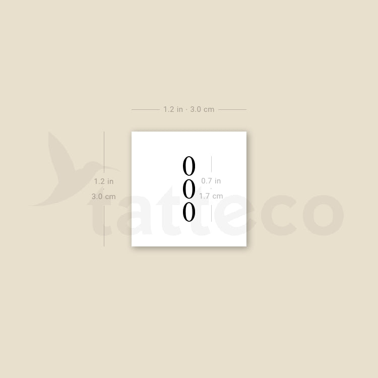 Small 000 Vertical Temporary Tattoo - Set of 3