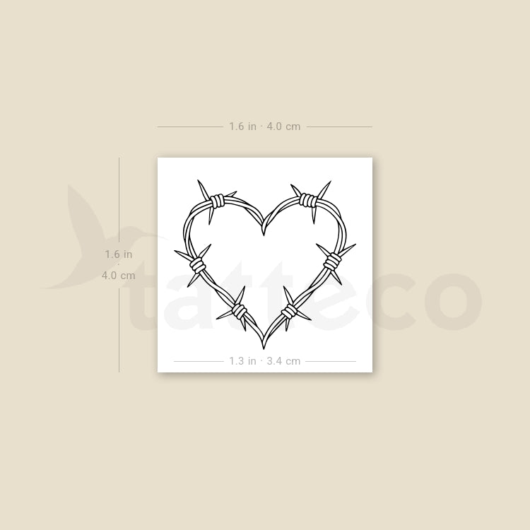 Fine Line Barbed Wire Heart Temporary Tattoo - Set of 3