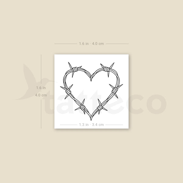 Fine Line Barbed Wire Heart Temporary Tattoo - Set of 3