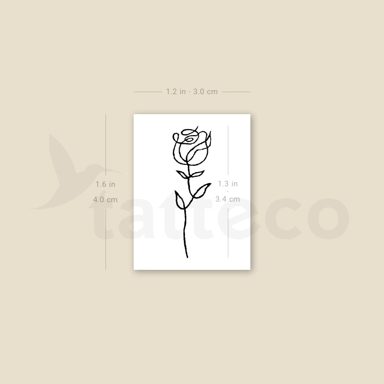 Tatuaje temporal de rosa de una sola línea - Juego de 3