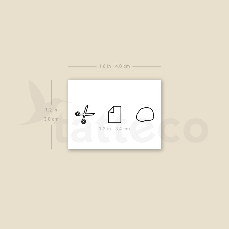 Tatuaje temporal de piedra, papel o tijera (juego de 3)