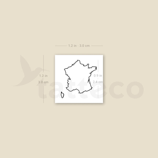 France Map Outline Temporary Tattoo - Set of 3