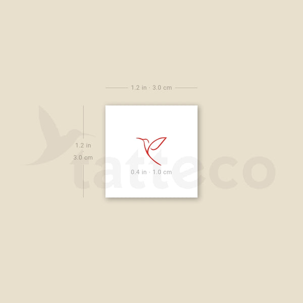 Small Red Minimalist Hummingbird Temporary Tattoo - Set of 3