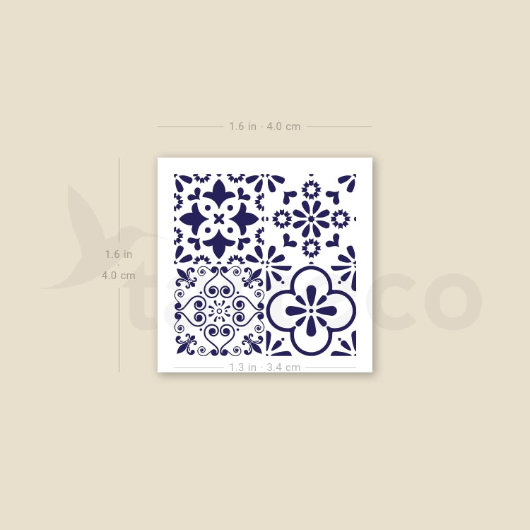 Portuguese Tiles Temporary Tattoo - Set of 3