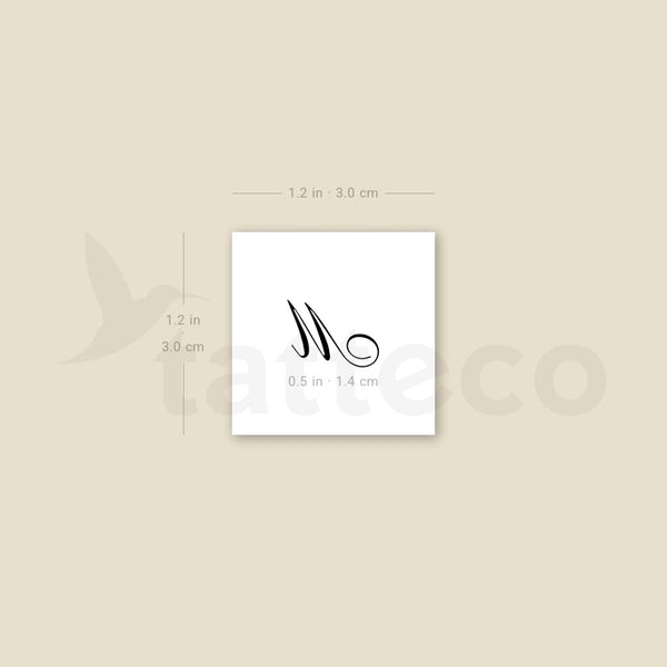 Letter M Script Temporary Tattoo - Set of 3