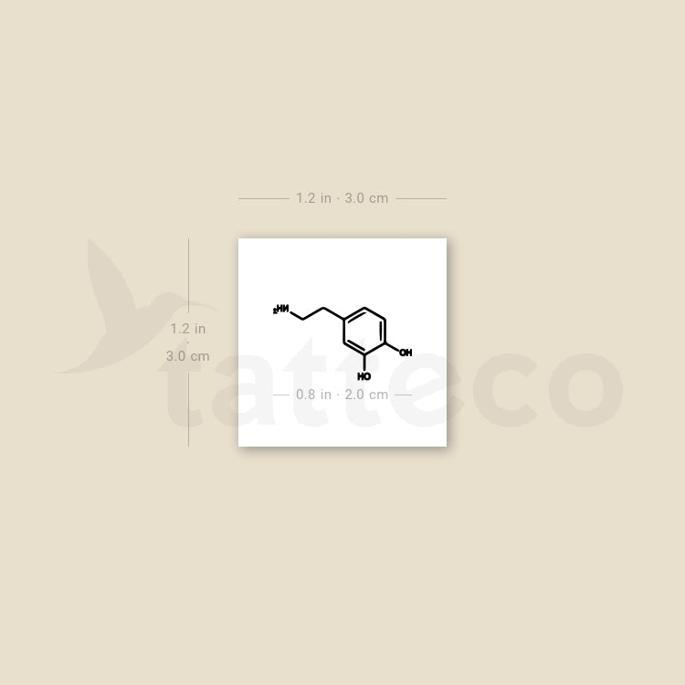 Tatuaje temporal pequeño de la estructura química de la dopamina (juego de 3)