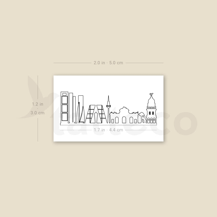 Madrid Skyline Outline Temporary Tattoo - Set of 3