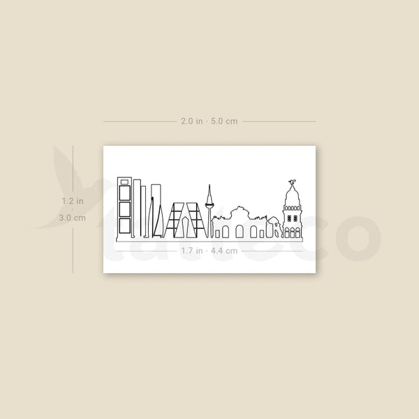 Madrid Skyline Outline Temporary Tattoo - Set of 3