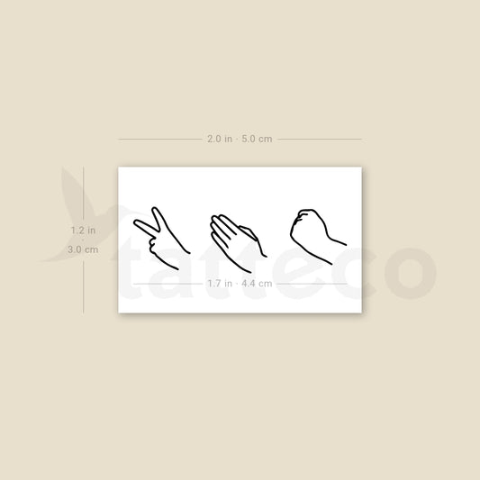 Rock Paper Scissors Hand Gestures Temporary Tattoo - Set of 3