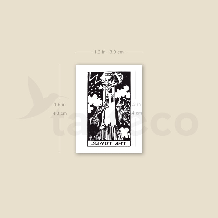 Little The Tower Tarot Card Temporary Tattoo - Set of 3