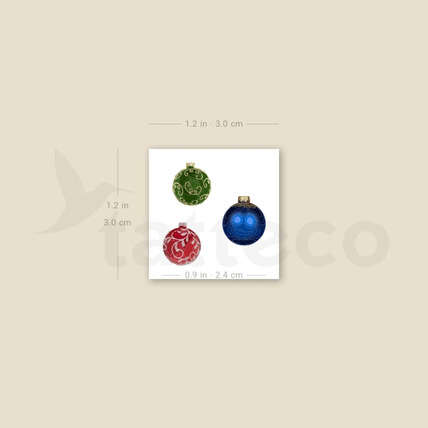 Three Christmas Baubles Temporary Tattoo - Set of 3