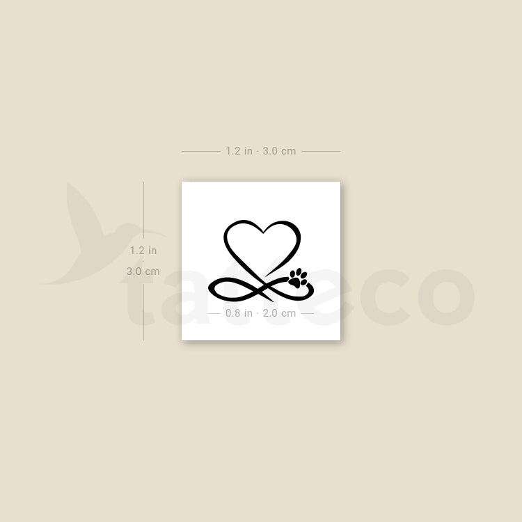 Paw Print Infinity Heart Temporary Tattoo - Set of 3