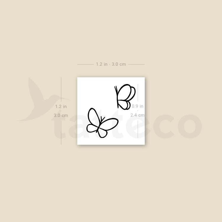 Tatuaje temporal minimalista de dos mariposas (juego de 3)