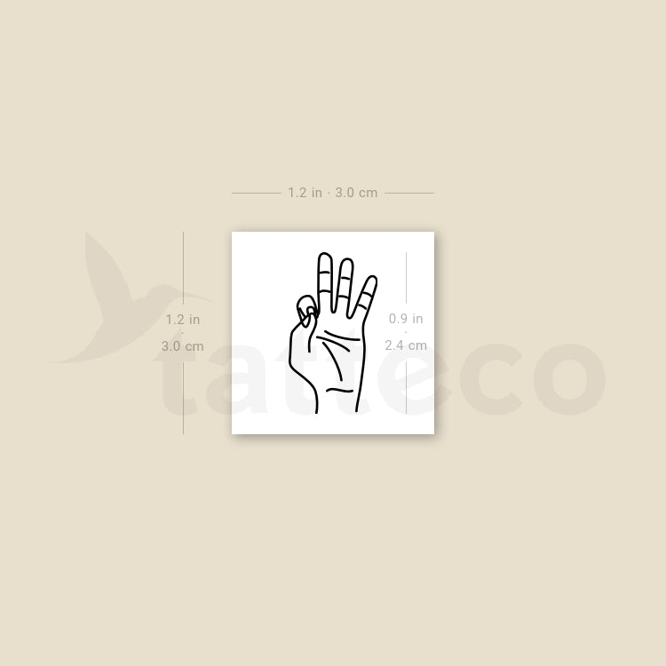 Sign Language F Temporary Tattoo - Set of 3