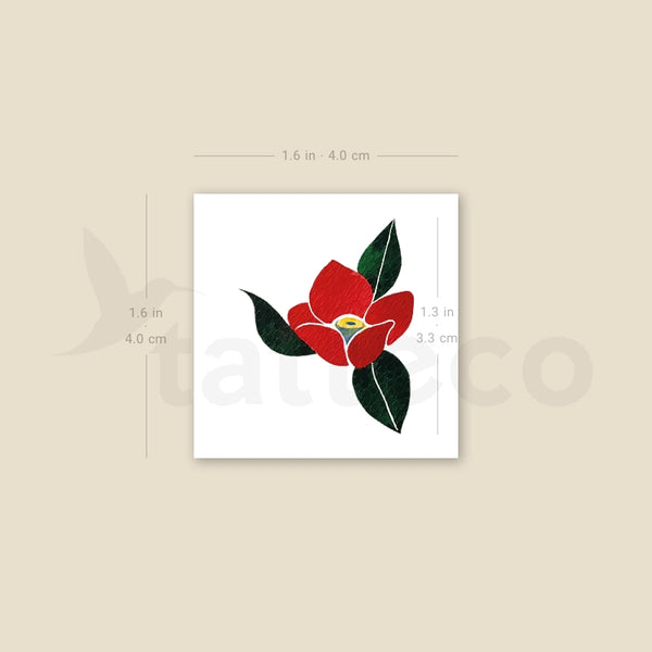 Red Camellia By ZIhee Temporary Tattoo - Set of 3