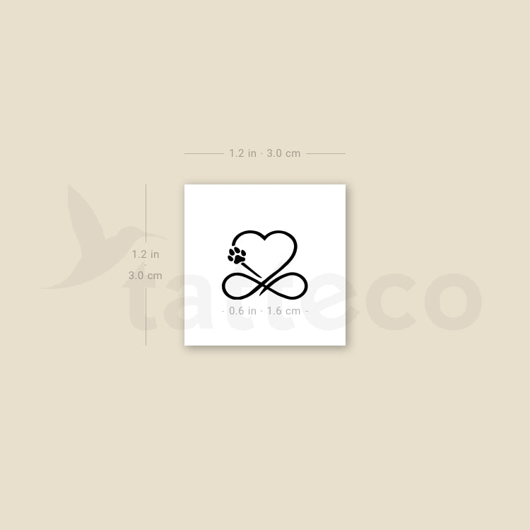 Dog Paw Print Infinity Heart Temporary Tattoo - Set of 3