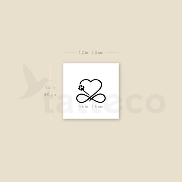 Dog Paw Print Infinity Heart Temporary Tattoo - Set of 3