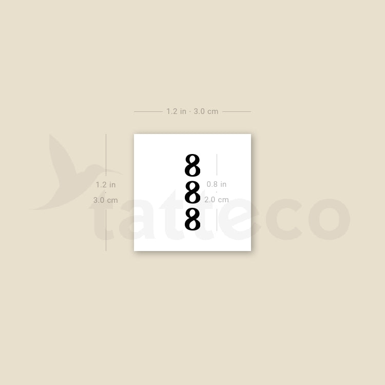 Vertical 888 Temporary Tattoo - Set of 3