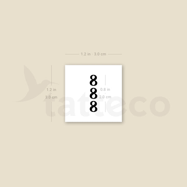 Vertical 888 Temporary Tattoo - Set of 3
