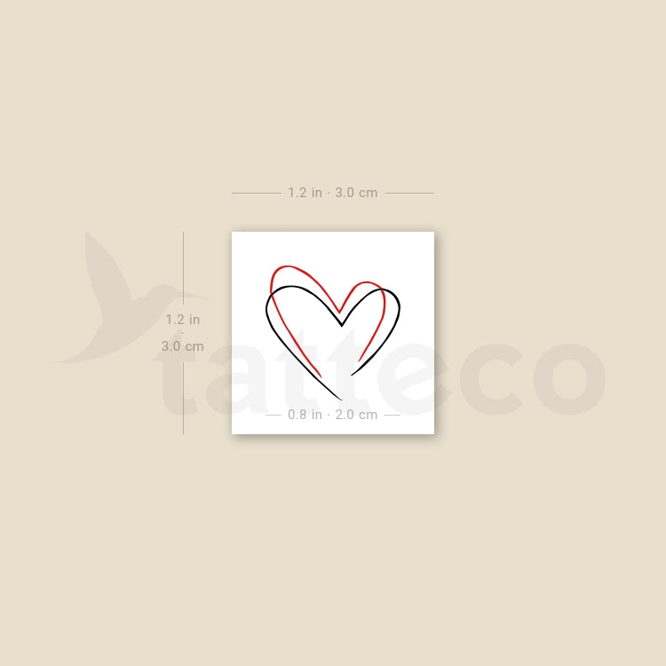 Red And Black Heart Temporary Tattoo - Set of 3