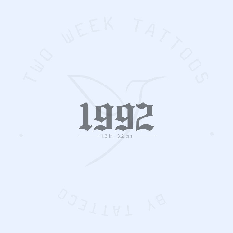 Tatuaje semipermanente gótico del año de nacimiento 1992 (juego de 2)