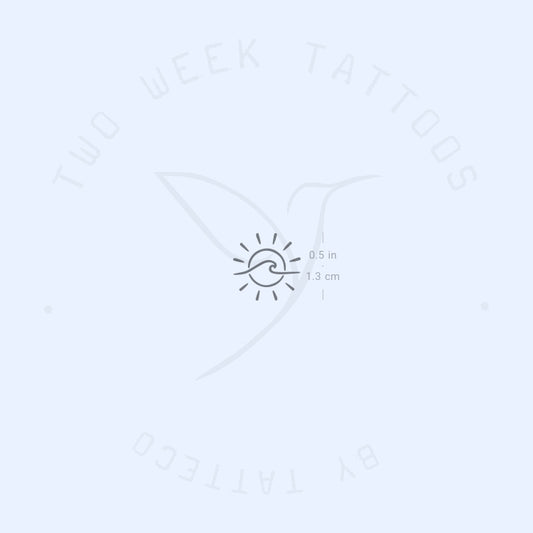 Tatuaje semipermanente de olas y sol diminutos (juego de 2)