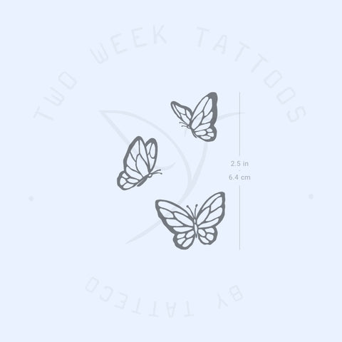 Three Butterflies Semi-Permanent Tattoo - Set of 2