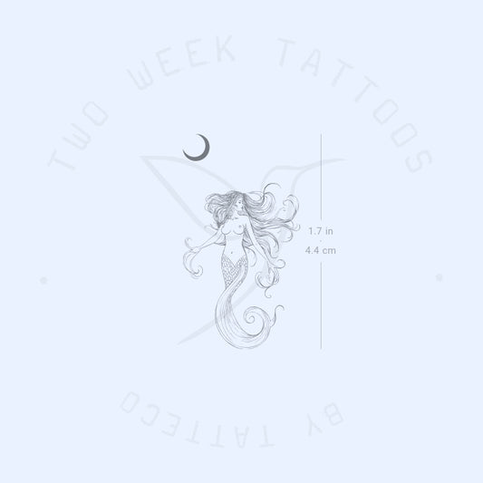 Tatuaje semipermanente de sirena y luna (juego de 2)