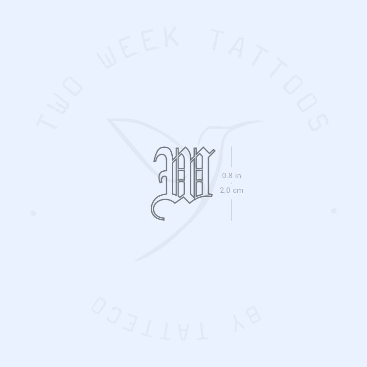 Tatuaje semipermanente de contorno gótico W - Juego de 2