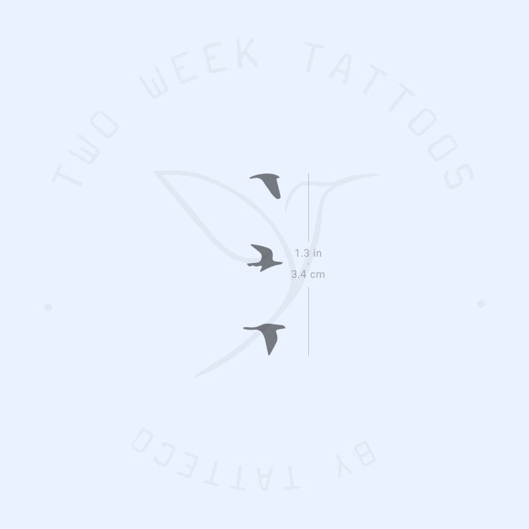 3 Small Flying Birds Semi-Permanent Tattoo - Set of 2
