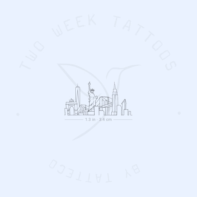 Tatuaje semipermanente pequeño del horizonte de Nueva York (juego de 2)