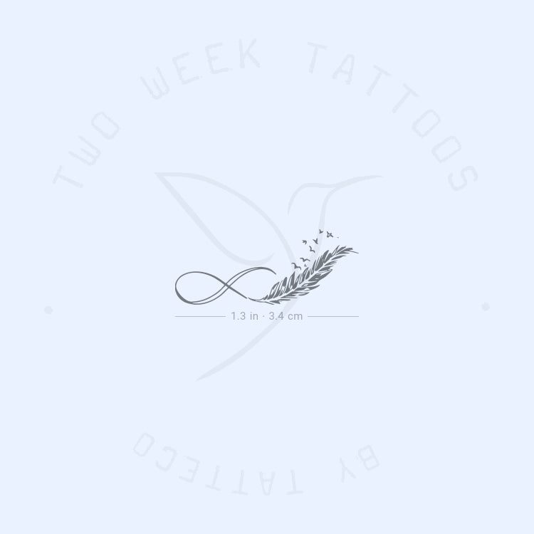 Tatuaje semipermanente de pluma con símbolo de infinito (juego de 2)