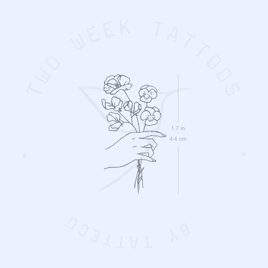 Tatuaje semipermanente de una mano pequeña con flores (juego de 2)