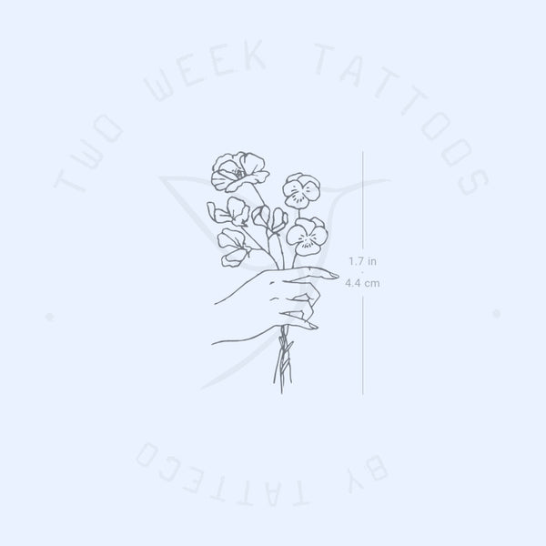 Small Hand Holding Flowers Semi-Permanent Tattoo - Set of 2