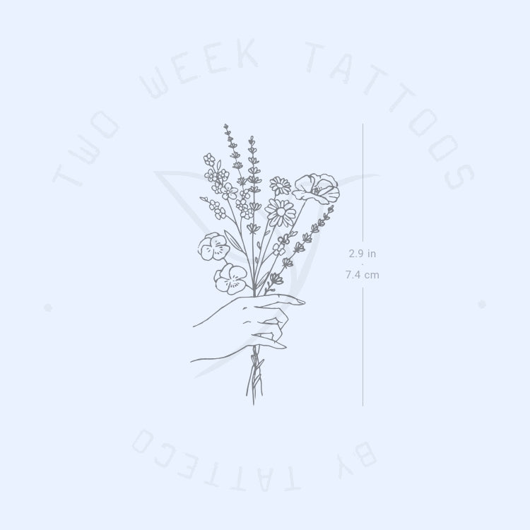 Hand Holding Flowers Semi-Permanent Tattoo - Set of 2