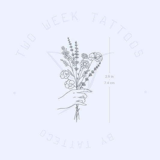 Tatuaje semipermanente de mano con flores (juego de 2)