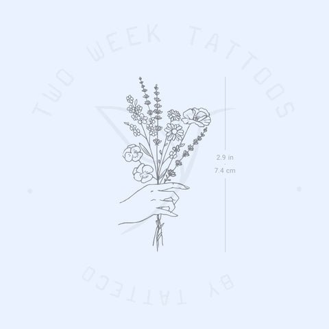 Hand Holding Flowers Semi-Permanent Tattoo - Set of 2