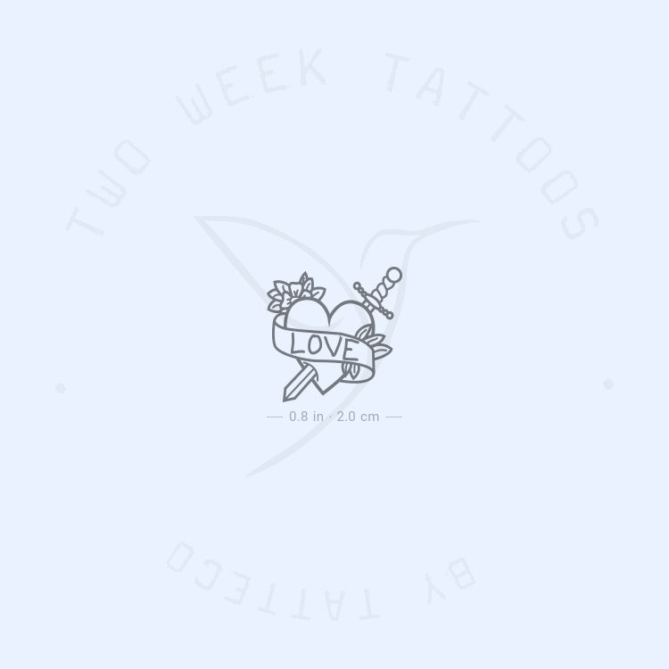 Tatuaje semipermanente de corazón y espada (juego de 2)