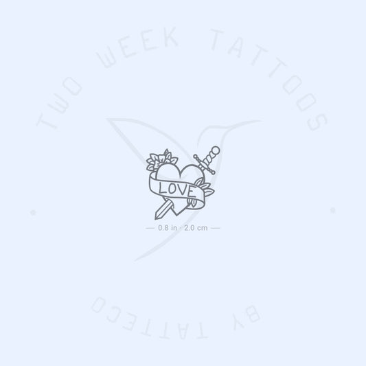 Tatuaje semipermanente de corazón y espada (juego de 2)
