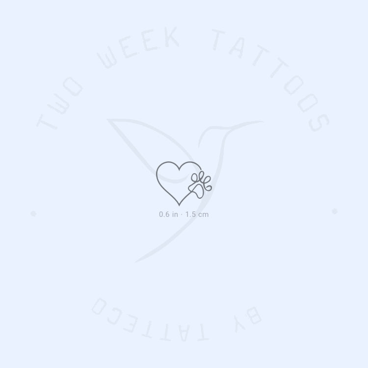 One Line Paw Heart Semi-Permanent Tattoo - Set of 2