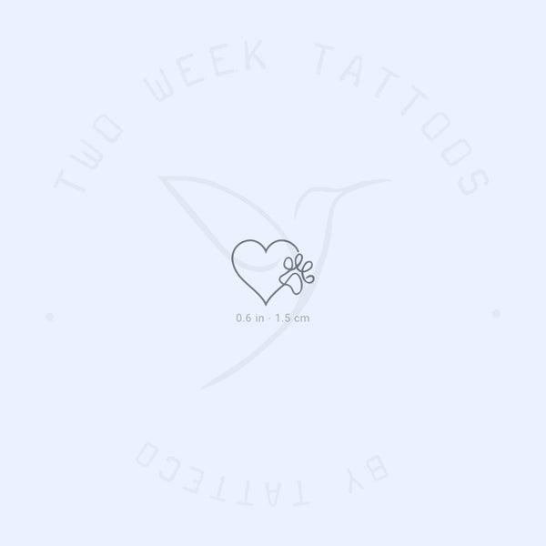 One Line Paw Heart Semi-Permanent Tattoo - Set of 2