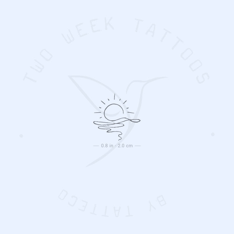 Continuous Line Sea Sunset Semi-Permanent Tattoo - Set of 2