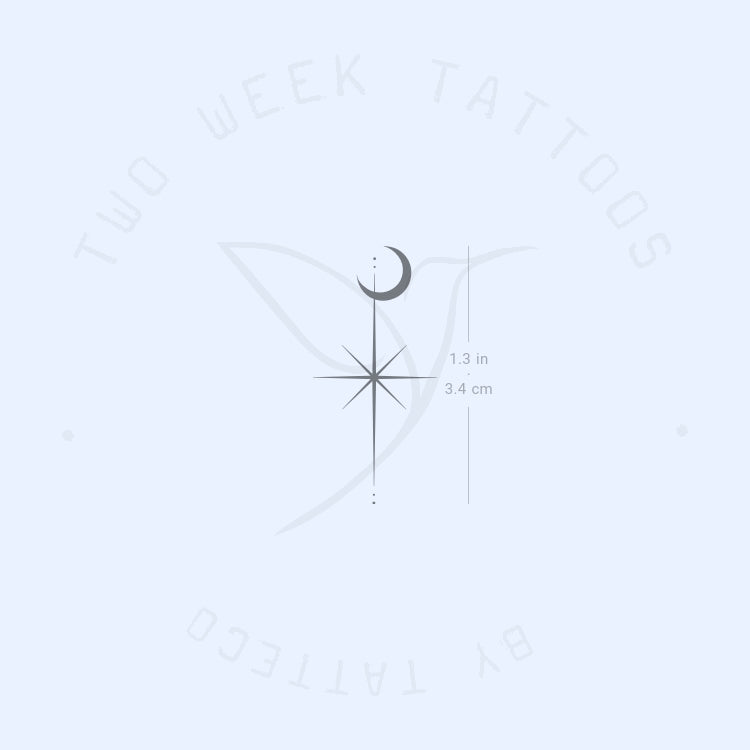 Tatuaje semipermanente de estrella del norte y luna (juego de 2)