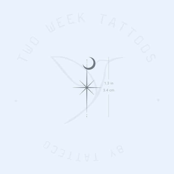 North Star And Moon Semi-Permanent Tattoo - Set of 2