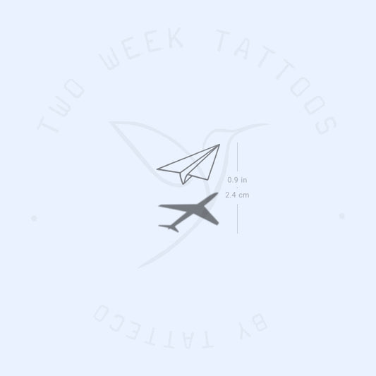 Tatuaje semipermanente de avión de papel y avión - Juego de 2