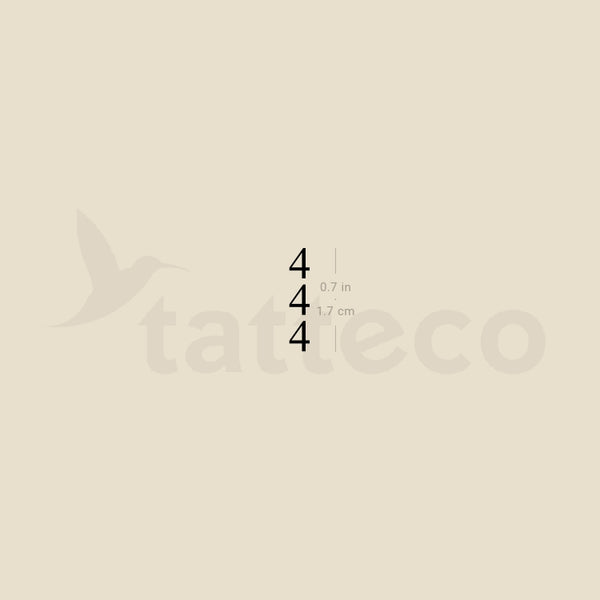 Small Vertical 444 Temporary Tattoo - Set of 3