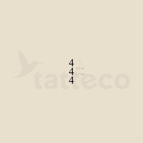 Small Vertical 444 Temporary Tattoo - Set of 3
