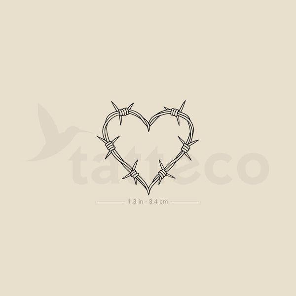 Fine Line Barbed Wire Heart Temporary Tattoo - Set of 3